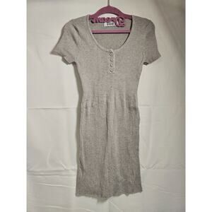 Gaudie Short Sleeve Knit Ribbed Body Mini Dress Womens Summer Grey Size S